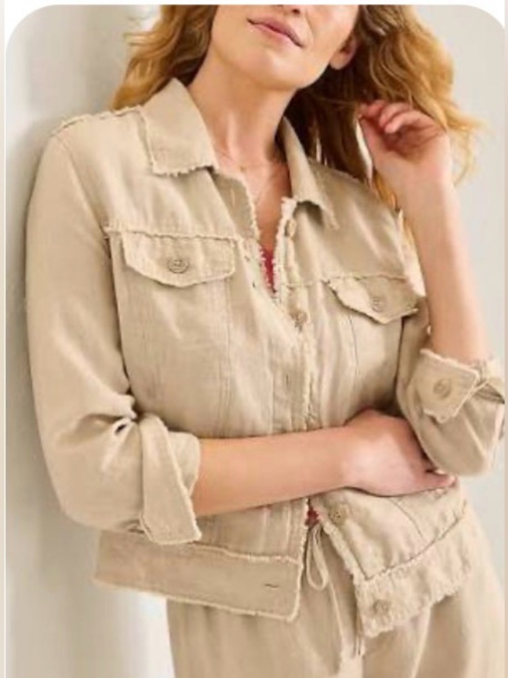 TOMMY BAHAMA Two Palms 100% Linen Raw Edge Button Up Natural Jacket